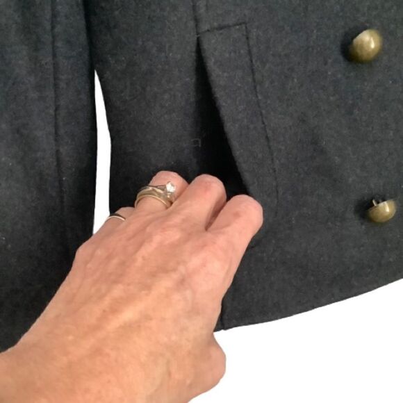 DKNY CHARCOAL GRAY DOUBLE‎ BREASTED WOOL BLEND JACKET SIZE 10 - Picture 7 of 13